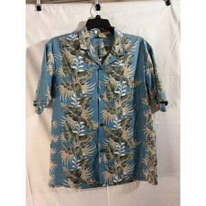 Royal Creations Mens Hawaiian Shirt Large Blue‎ Tropical Leaf Floral Hawaii